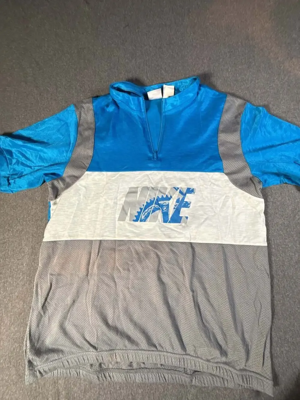 Vintage Nike 1/4 Zip Blue White Gray Bicycling Cycling Jersey Shirt Size L